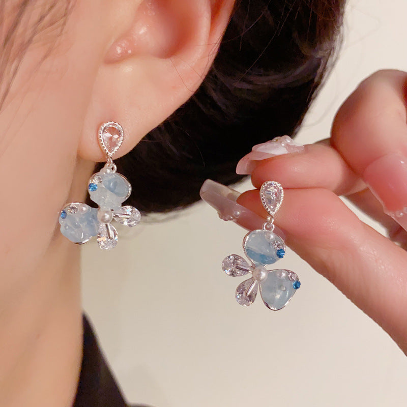 Luxury Blue Crystal Butterfly Drop Sliver Earrings – Elegant Design