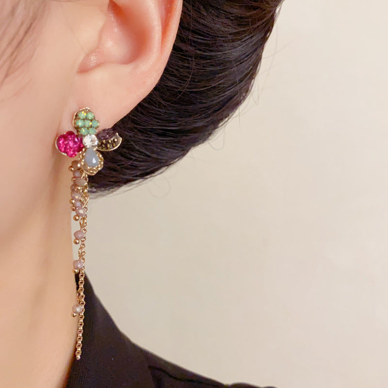 Luxury Petal Two-Way Long Tassel Drop Earrings – Floral Design