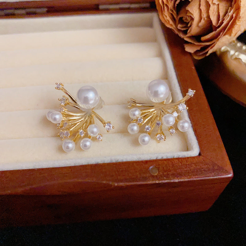 Pearl Firework Cascade Drop Earrings – Geometric Back-Hang Design