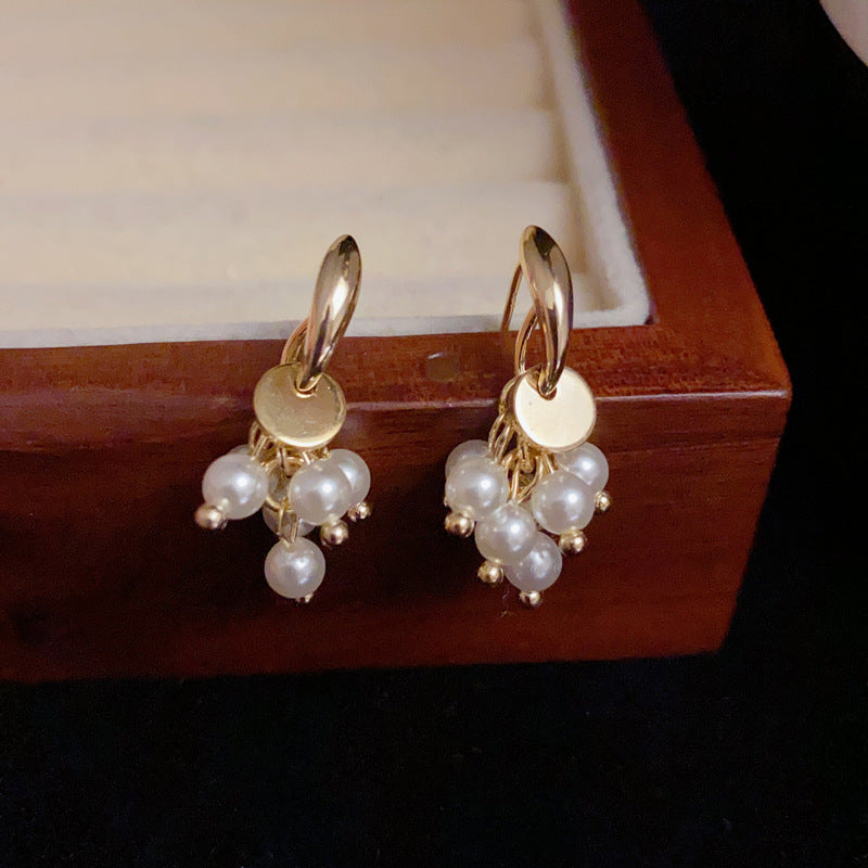 14K Gold-Plated Pearl Grape Tassel Earrings – Elegant Design