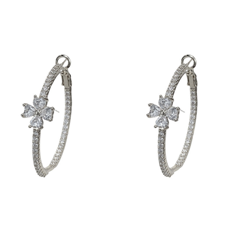 Full Zirconia Four-Leaf Clover Hoop Earrings – Elegant Design