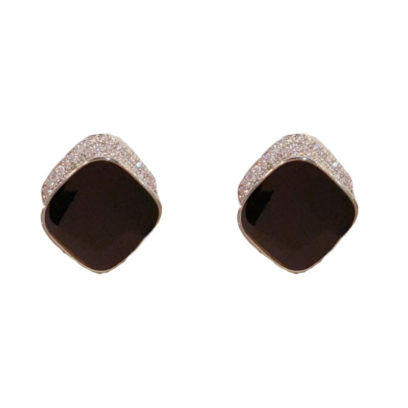 Elegant Zircon Drip-Oil Rhombus Stud Earrings – Geometric Design