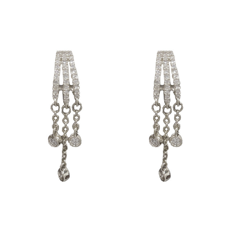 Luxury Zircon Triple Tassel Drop Earrings – Elegant Design
