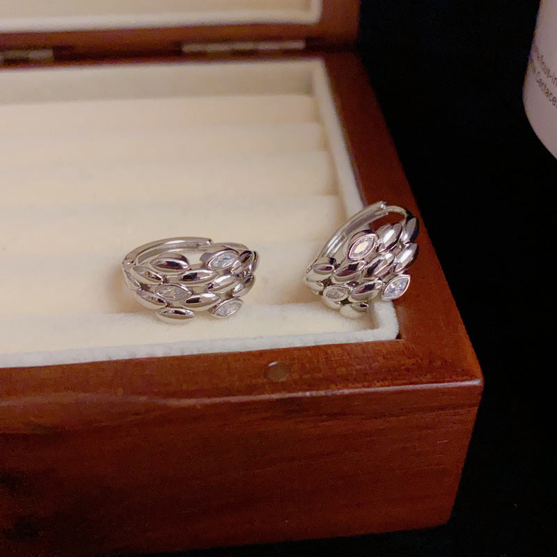 14K Gold-Plated Wheat Spike Hoop Earrings with Zircon - Elegant Design