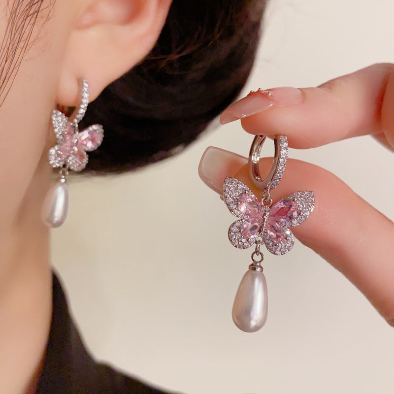 14K Gold Luxury Crystal Butterfly Drop Earrings – Sparkling Elegant