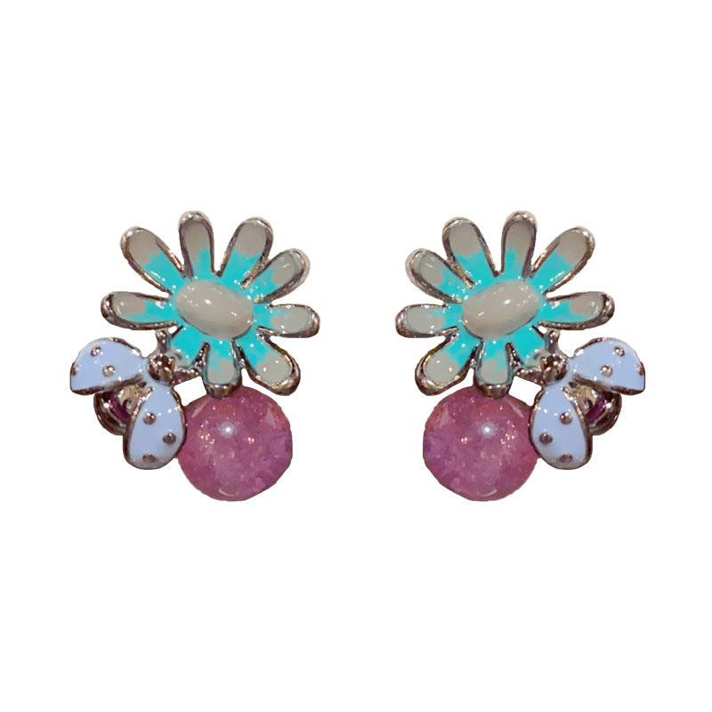 14K Gold-Plated Bee Petal Purple Bead Earrings -Vintage Elegant Design