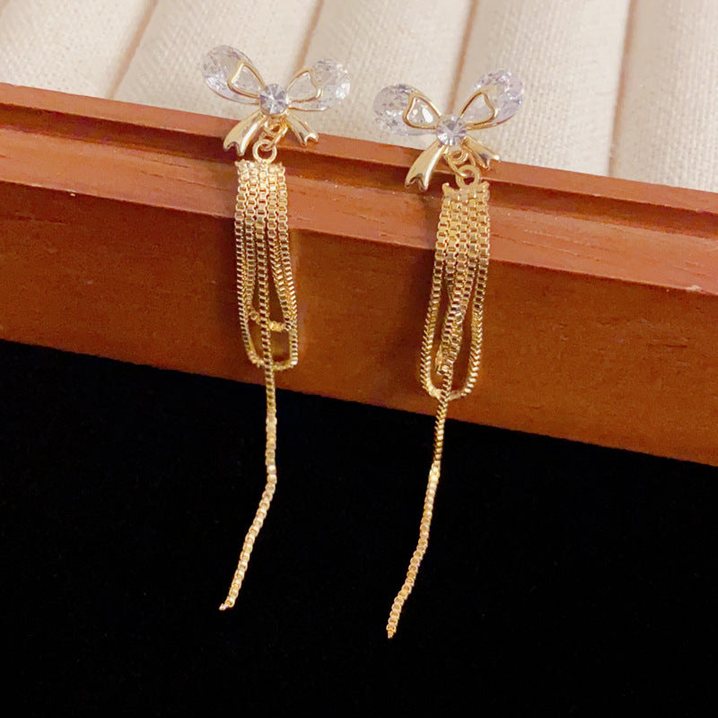 Eaioncol Butterfly Tassel CZ Drop Earrings Gold