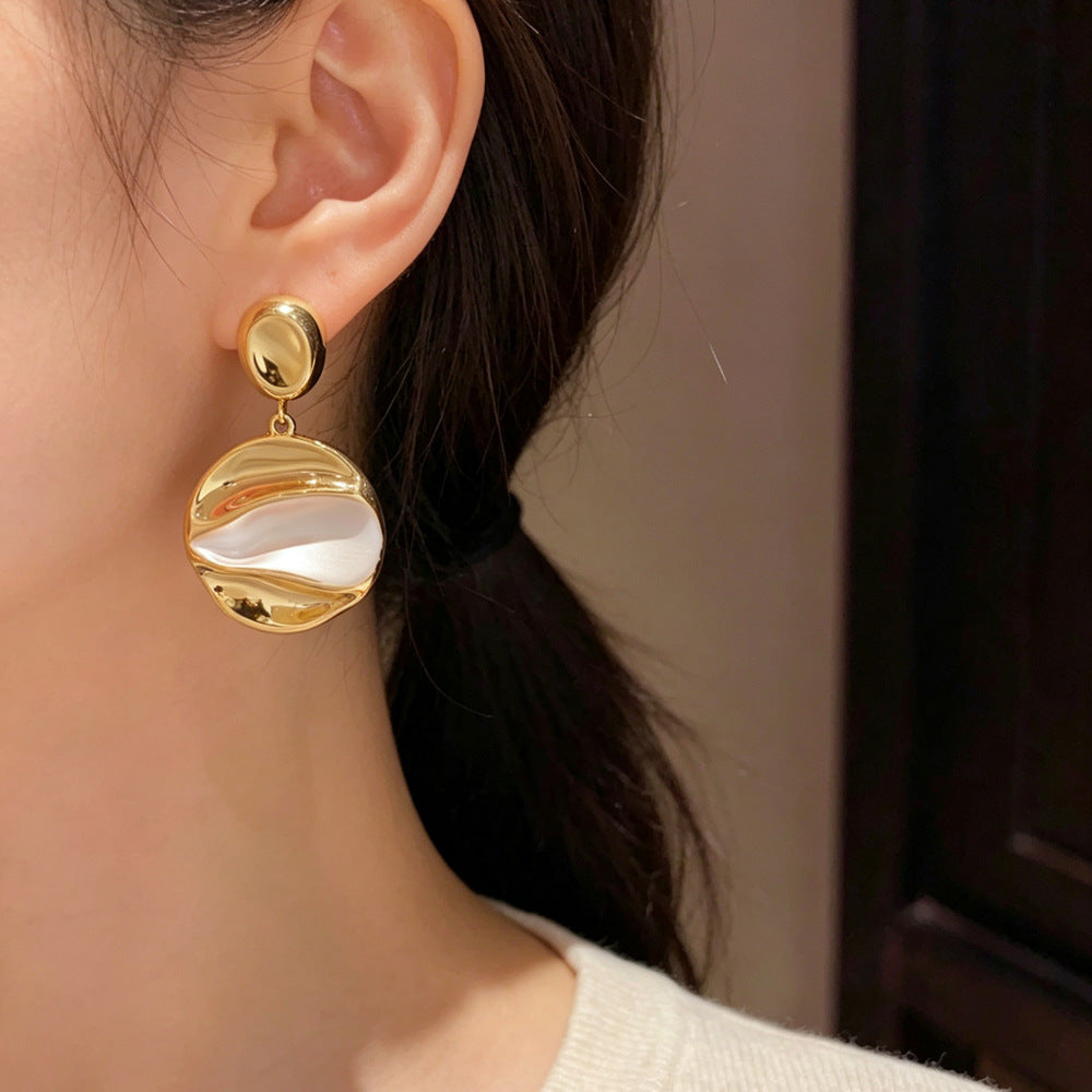 Eaioncol Matte Circle Drop Earrings 18K Gold
