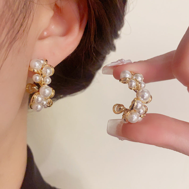 14K Gold-Plated Pearl Wrap Hoop Earrings - Elegant Minimalist