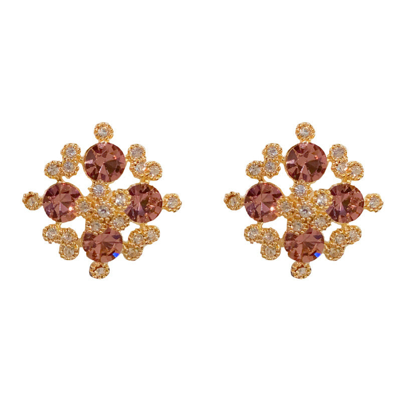 Elegant Full-Zircon Purple Hollow Petal Stud Earrings – Floral Design