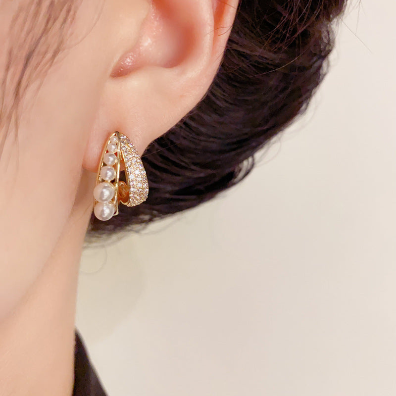 Luxury Pearl Double-Layer Teardrop Stud Earrings – Elegant Design