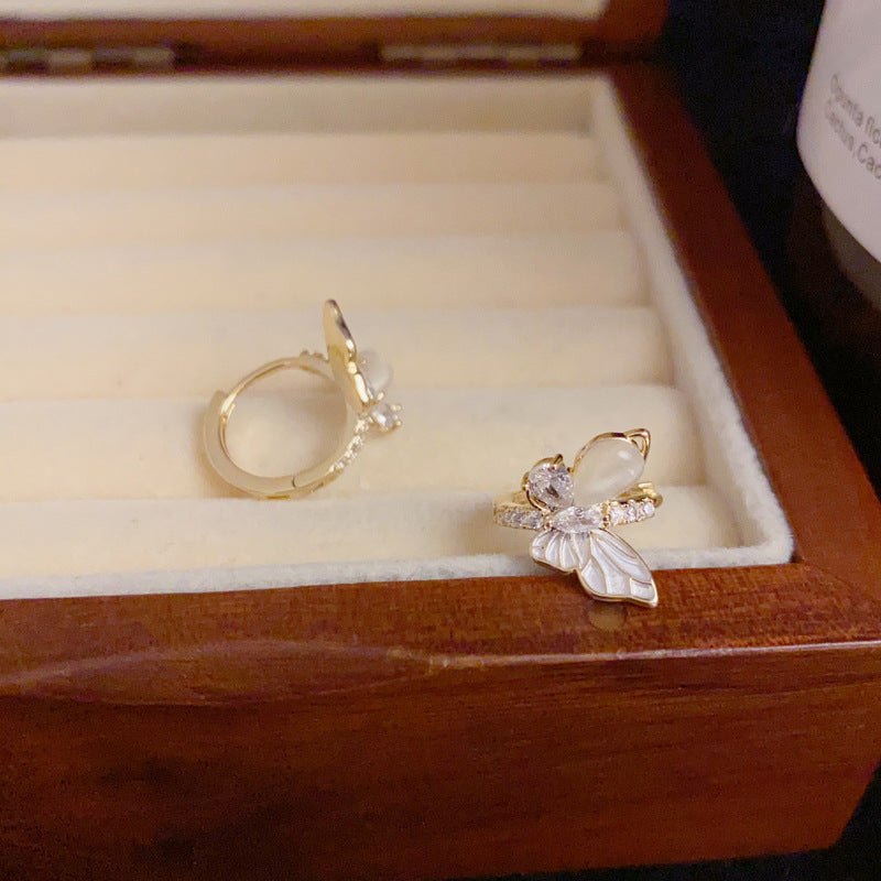 14K Gold-Plated Zircon Butterfly Huggie Earrings – Chic Design