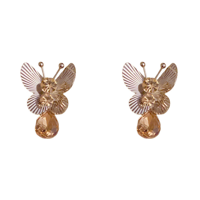 Luxury Coffee Gold Butterfly Teardrop Earrings – Elegant Design