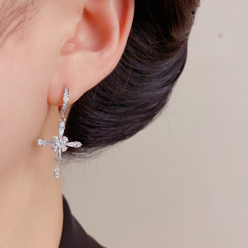 Gold Cross Huggie Earrings – Cubic Zirconia Clicker Hoops for Women