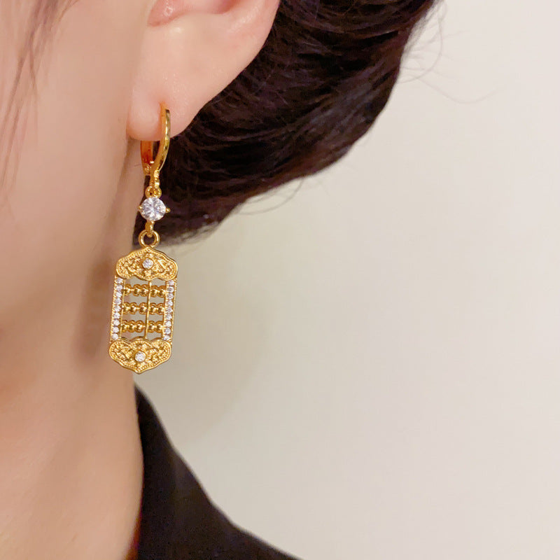 Elegant Zircon Abacus Ear Cuff Earrings – Geometric Design