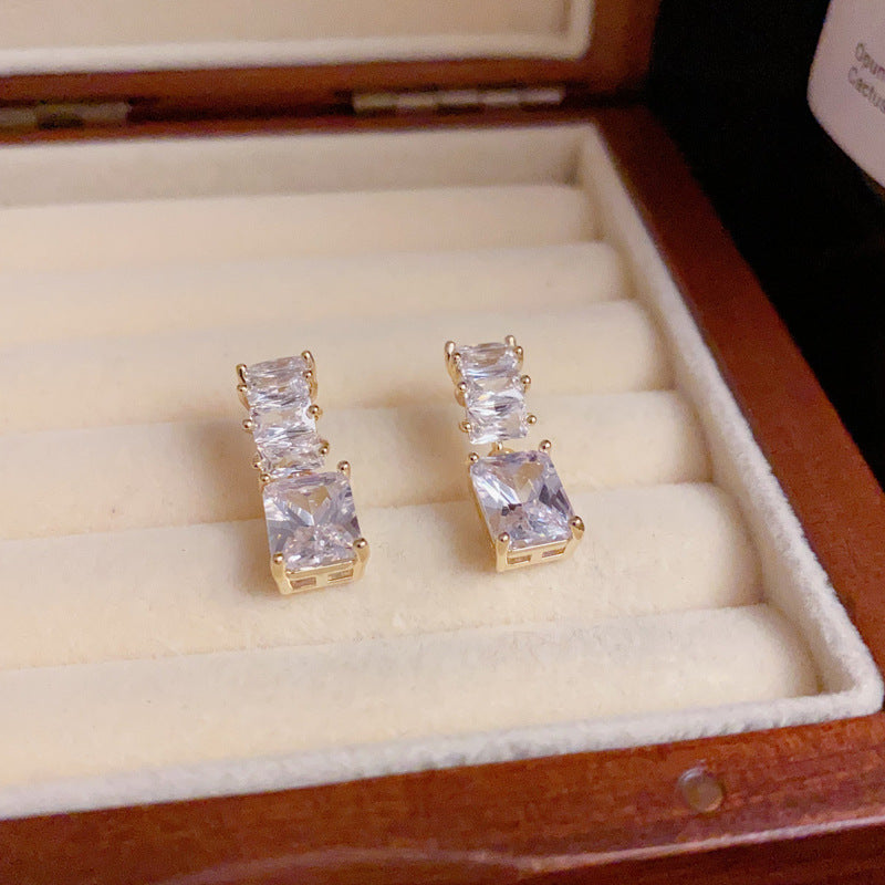 14K Gold-Plated Zircon Square Drop Earrings – Elegant & Sparkling