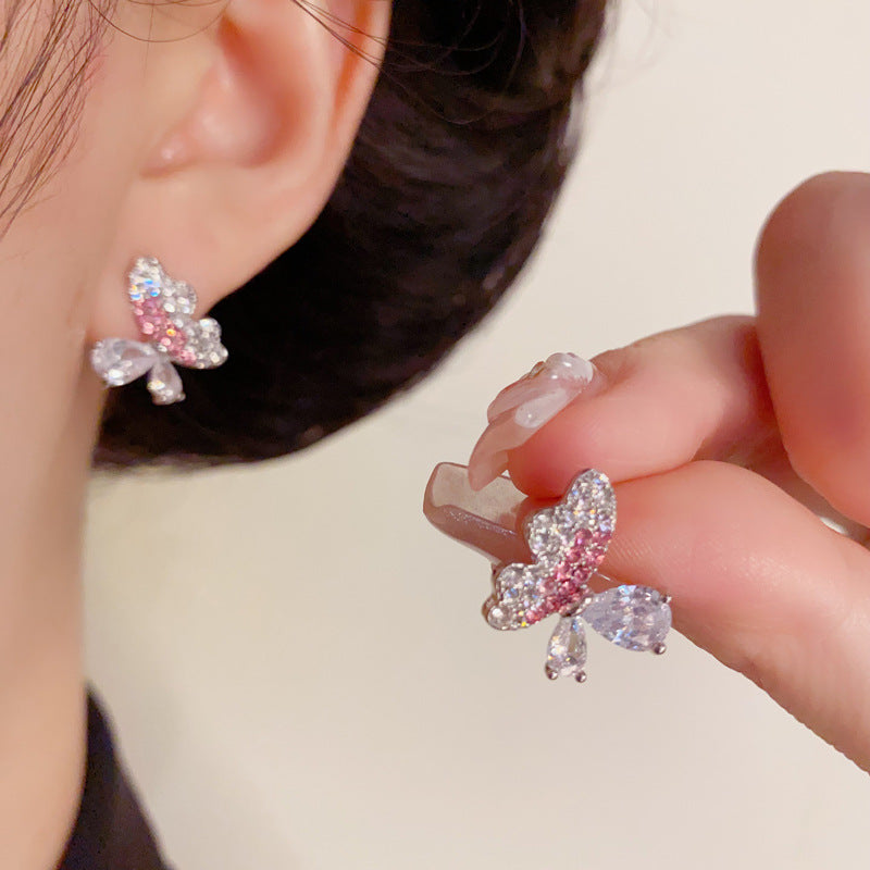 Luxury Full-Zircon Butterfly Stud Earrings –Animal-Inspired Design