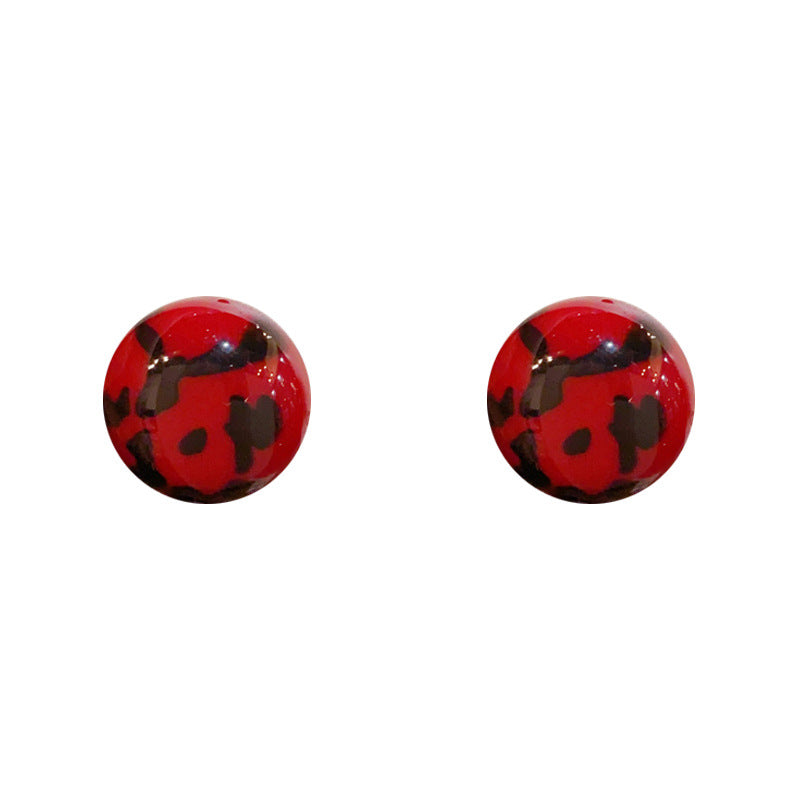Luxury Red Leopard Round Ring Stud Earrings – Geometric Design