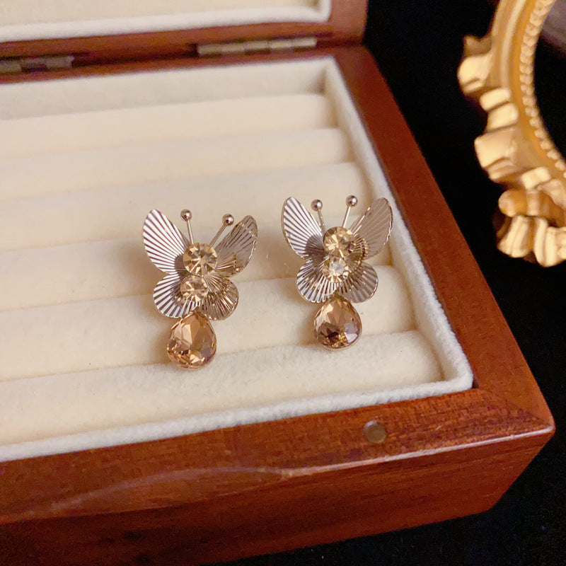 Luxury Coffee Gold Butterfly Teardrop Earrings – Elegant Design