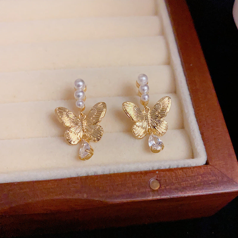 14K Gold-Plated Butterfly Drop Waterdrop Earrings - Elegant Design