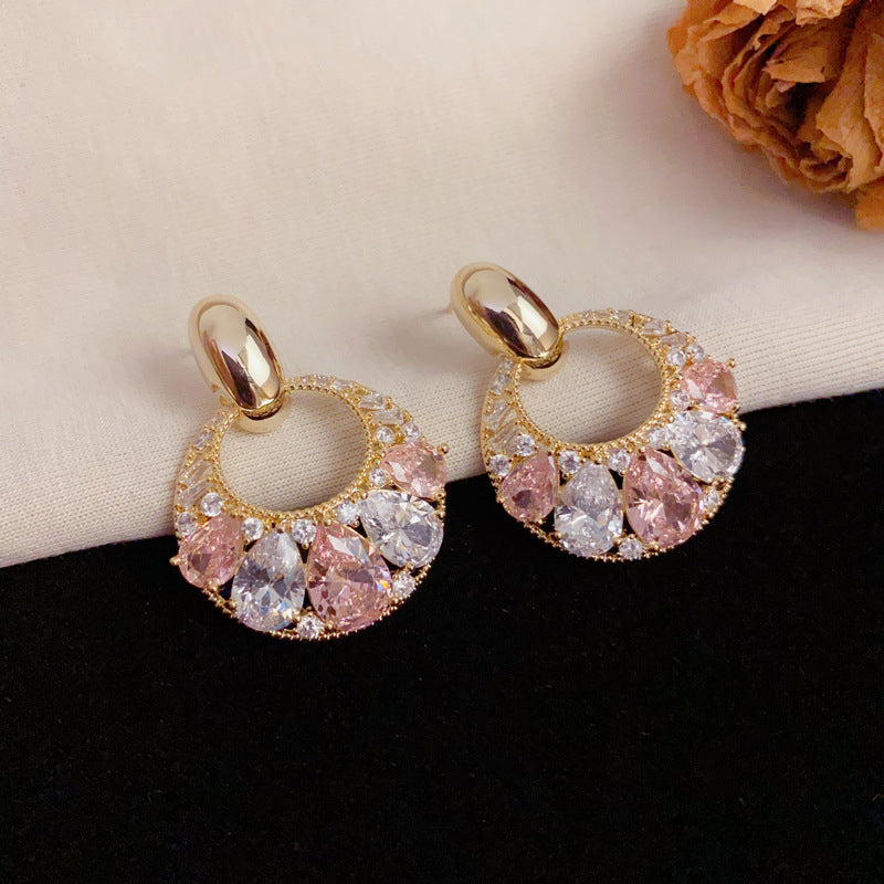 Luxury Colorful Zircon Round Drop Earrings – Elegant Geometric Design