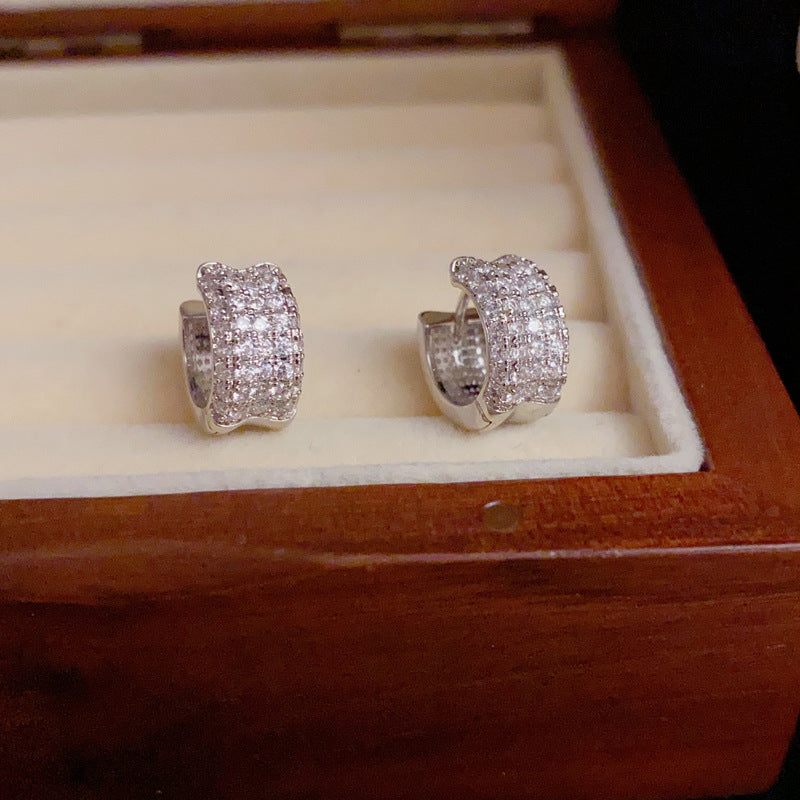 14K Gold-Plated Full Diamond Geometric Ear Hooks - Chic & Elegant