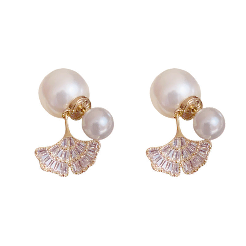 Luxury Pearl & Full-Zircon Leaf Two-Way Drop Earrings – Floral Design