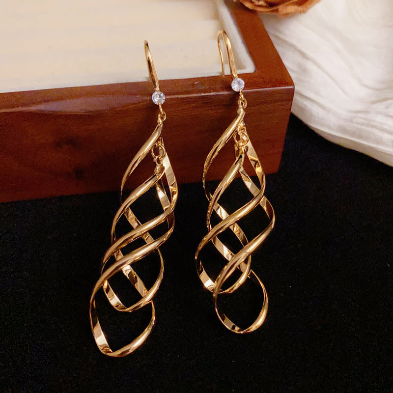 Luxury Metal Double Diamond Tassel Gold Earrings – Geometric Design