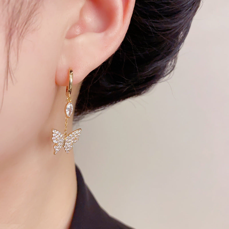 Elegant Zircon Butterfly Tassel Earrings – Micro-Pavé French Design