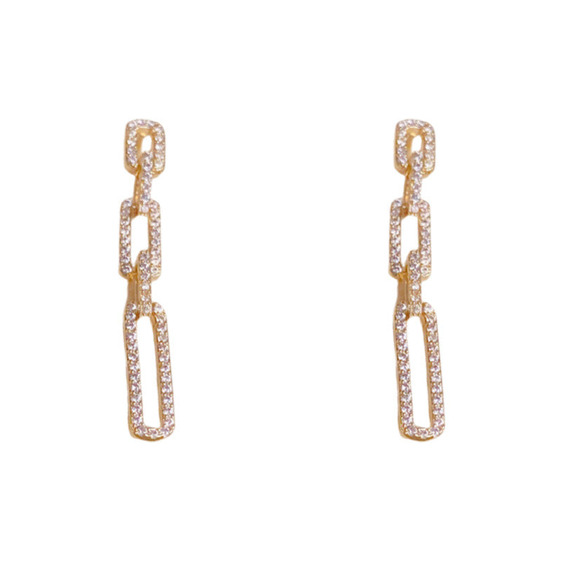 Luxury Zircon Geometric Chain Tassel Drop Earrings – Elegant Design