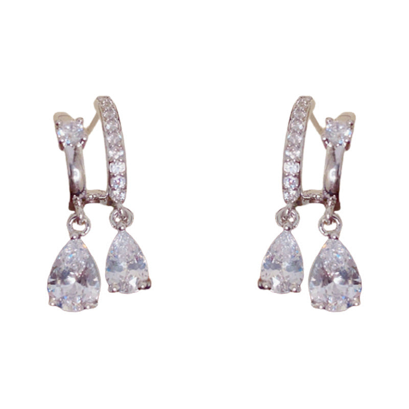 Eaioncol Double Layer Teardrop CZ Earrings Gold