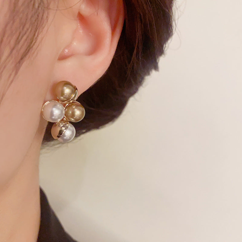 14K Gold-Plated Color-Block Irregular Pearl Earrings - Elegant Design