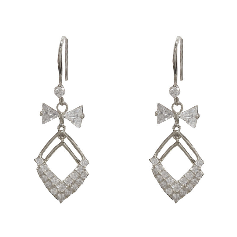 14K Gold-Plated Bow Geometric Diamond Shape Ear Hooks - Elegant & Chic