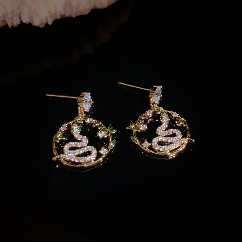 14KGold-Plated Zircon Snake Bamboo Leaf Hoop Earrings-Elegant & Trendy