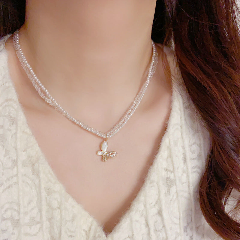 14K Gold-Plated D-Layer Butterfly Pendant Necklace – Elegant Design