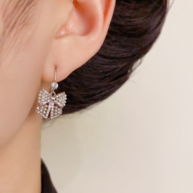 14K Gold-Plated Pearl Bowknot Hook Earrings – Elegant Chic Design