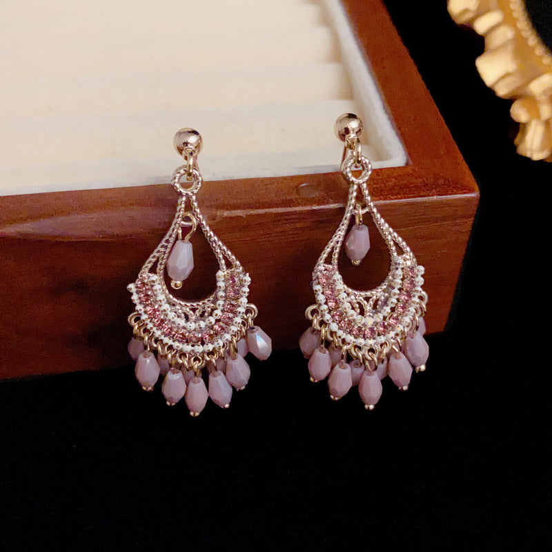 Luxury Teardrop Beaded Tassel Drop Gold Earrings – Elegant Design
