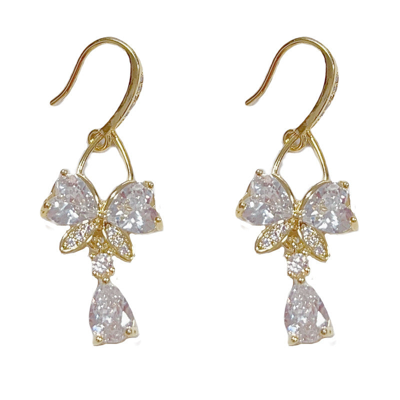 14K Gold-Plated Butterfly Waterdrop Tassel Earrings – Elegant Design