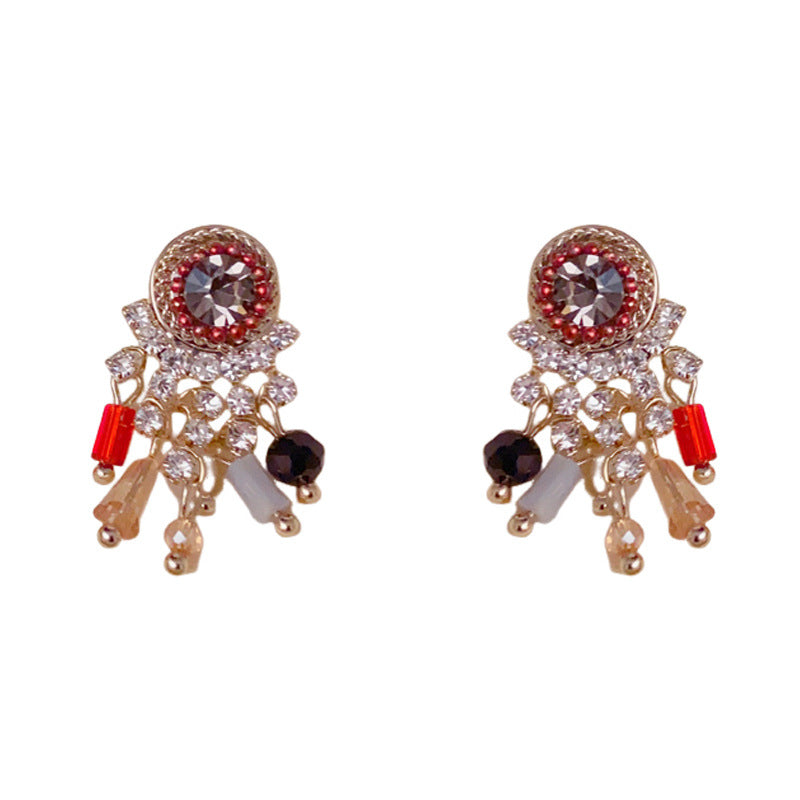 Elegant Zircon Round Ring Tassel Drop Earrings – Geometric Design
