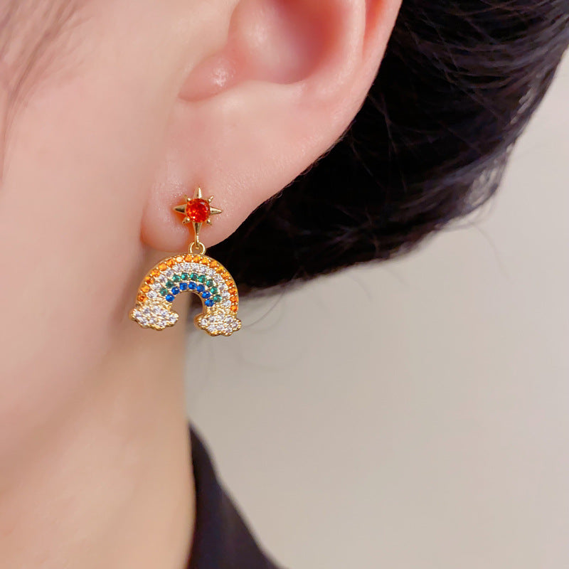 Elegant Zircon Starburst Rainbow Earrings – French Minimalist Design