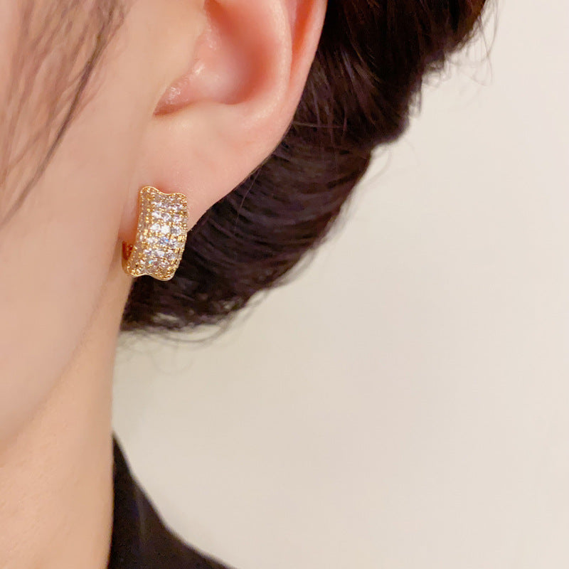 14K Gold-Plated Full Diamond Geometric Ear Hooks - Chic & Elegant