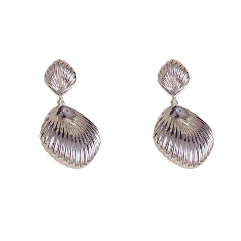 Elegant Textured Metal Shell Drop Earrings – Geometric Design