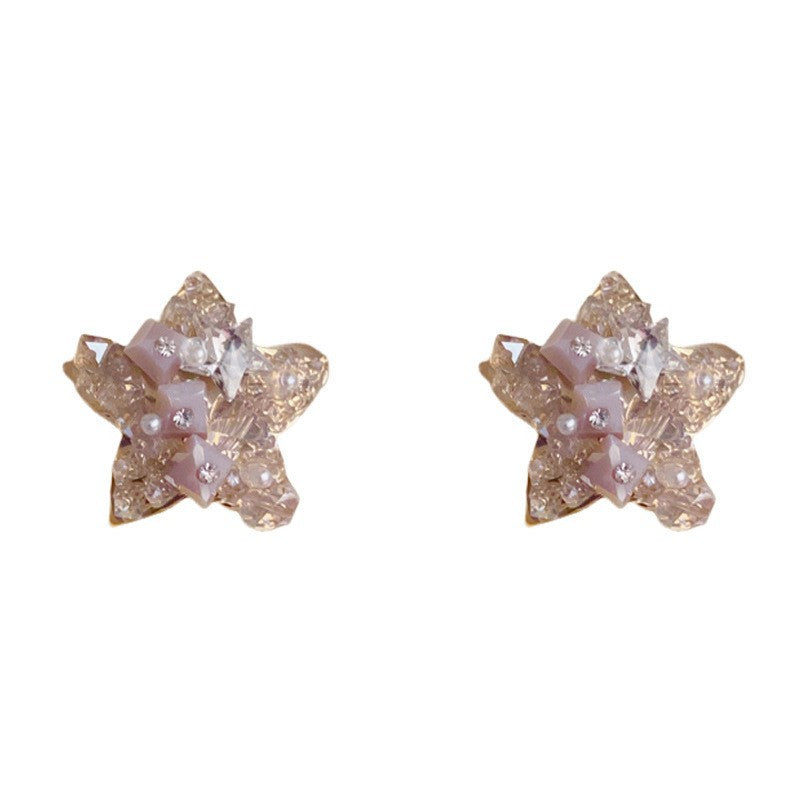 Eaioncol Crystal Star Stud Earrings Gold