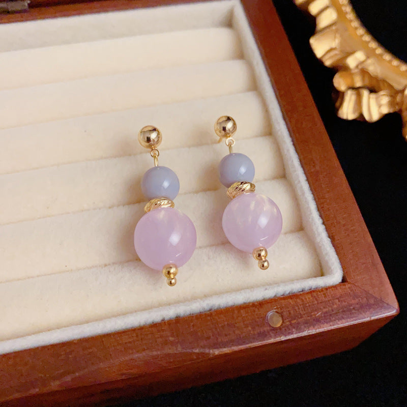 Luxury Colorblock Natural Stone & Resin Bead Earrings – Elegant Design