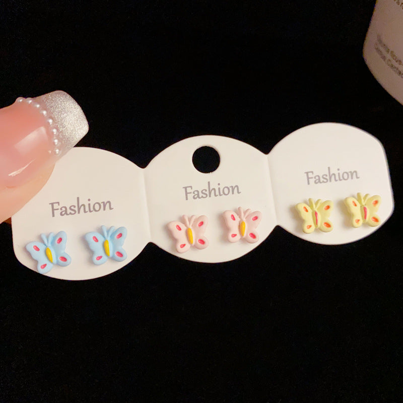 Colorful Butterfly & Heart Set Stud Earrings - Cute Chic Design