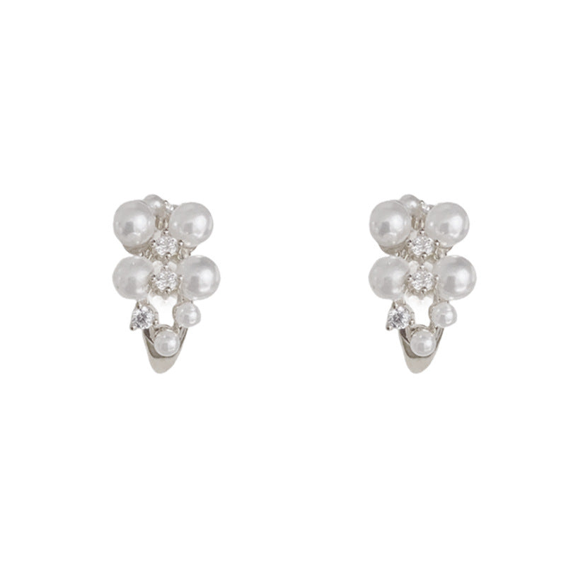 Luxury Zircon & Pearl C-Shaped Hoop Earrings – Geometric Design