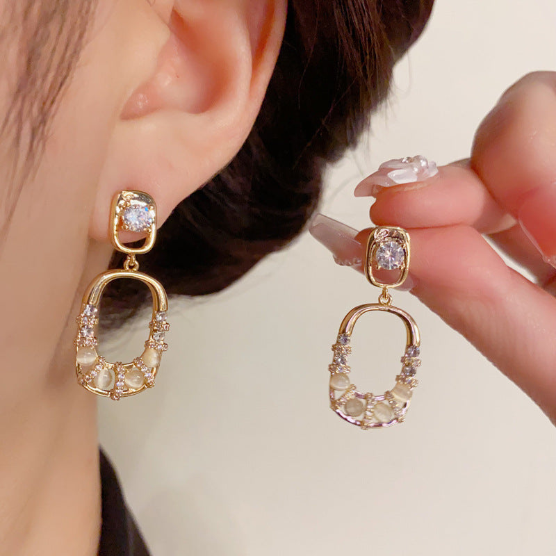 14K Gold-Plated Diamond Geometric Square Earrings-Chic& Elegant Design