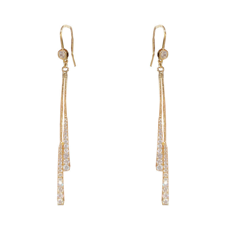 14K Gold Zircon Long Tassel Earrings - Chic Minimalist Design