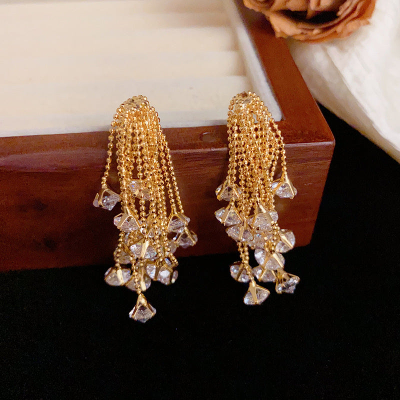 Luxury Fireworks Zircon Tassel Long Drop Earrings – Elegant Design