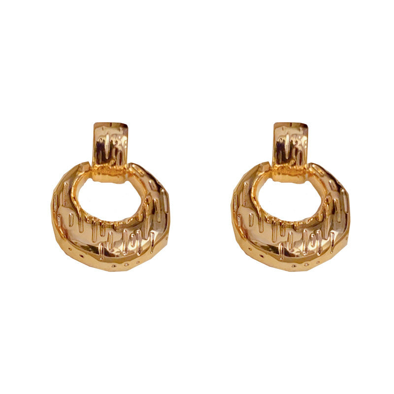 14K Gold-Plated Textured Metal Circle Drop Earrings - Elegant Design